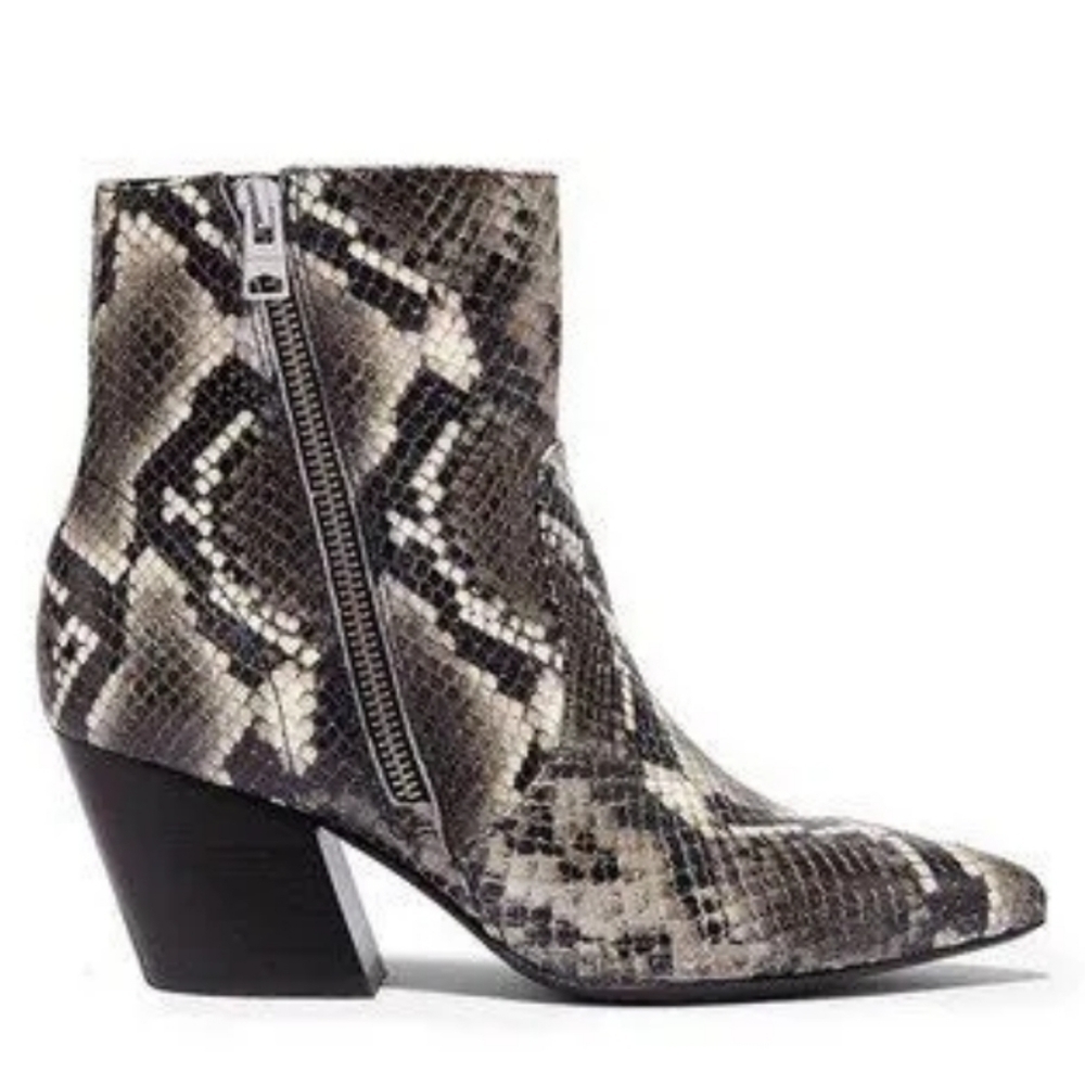 NEW ALL SAINTS Aster Bootie In Black/ White Snake Print Boots